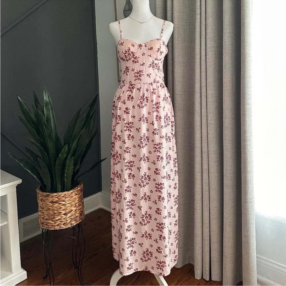 Pink Floral Spaghetti-Strap Maxi Dress